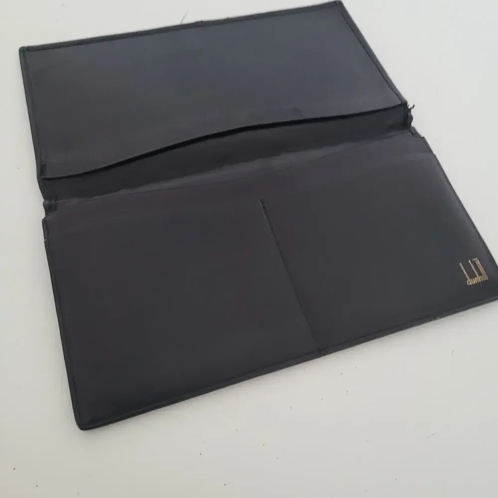 Dunhill Designer Card Slim Bill Holder Wallet Black Bifold Leather Long Retro